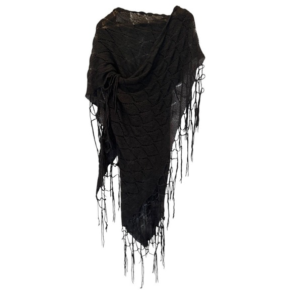 Michael Stars Women's Mohair Wool Knit Shawl Wrap Fringe Bohemian Green - Picture 1 of 7